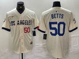 Wholesale Cheap Men's Los Angeles Dodgers #50 Mookie Betts Number Cream 2024 City Connect Limited Stitched Jersey