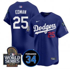 Cheap Men\'s Los Angeles Dodgers #25 Tommy Edman Royal 2024 World Series With Fernando Memorial Patch Alternate Limited Stitched Baseball Jersey