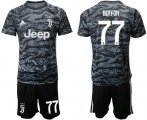 Wholesale Cheap Juventus #77 Buffon Black Goalkeeper Soccer Club Jersey