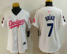 Cheap Women\'s Los Angeles Dodgers #7 Julio Urias White Pink With Patch Limited Stitched Jersey