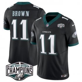 Cheap Men\'s Philadelphia Eagles #11 A.J. Brown Black 2024 New NFC East Champions F.U.S.E. Vapor Untouchable Limited Stitched Football Jersey