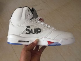 Wholesale Cheap Supreme x Air Jordan 5 Shoes White/red-black