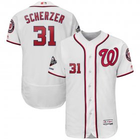 Wholesale Cheap Washington Nationals #31 Max Scherzer Majestic 2019 World Series Champions Home Flex Base Bar Patch Player Jersey White