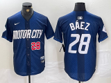 Cheap Men's Detroit Tigers #28 Javier Baez Number 2024 Navy City Connect Cool Base Limited Stitched Jersey