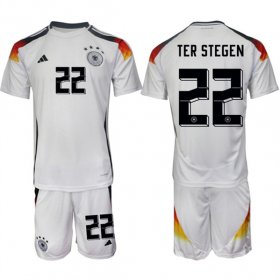 Cheap Men\'s Germany #22 Ter Stegen White 2024-25 Home Soccer Jersey Suit