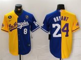 Cheap Men's Los Angeles Lakers & Dodgers Front #8 Back #24 Kobe Bryant Gold Blue Split With Patch Stitched Jersey