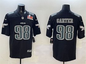 Cheap Men\'s Philadelphia Eagles #98 Jalen Carter Black 2025 Super Bowl LIX Patch Fashion New Vapor Untouchable Limited Football Stitched Jersey