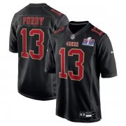 Cheap Men's San Francisco 49ers #13 Brock Purdy Black Super Bowl LVIII Patch Carbon Fashion Stitched Game Jersey