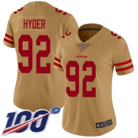 Wholesale Cheap Nike 49ers #92 Kerry Hyder Gold Women\'s Stitched NFL Limited Inverted Legend 100th Season Jersey