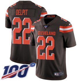 Wholesale Cheap Nike Browns #22 Grant Delpit Brown Team Color Men\'s Stitched NFL 100th Season Vapor Untouchable Limited Jersey