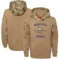 Wholesale Cheap Youth Minnesota Vikings Nike Khaki 2019 Salute to Service Therma Pullover Hoodie