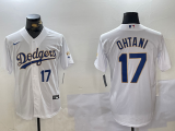 Cheap Men's Los Angeles Dodgers #17 Shohei Ohtani Number White Gold Championship Stitched Cool Base Nike Jerseys