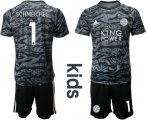 Wholesale Cheap Leicester City #1 Schmeichel Black Goalkeeper Kid Soccer Club Jersey