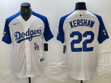 Cheap Men's Los Angeles Dodgers #22 Clayton Kershaw White Blue Fashion Stitched Cool Base Limited Jerseys