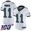 Wholesale Cheap Nike Eagles #11 Carson Wentz White Women's Stitched NFL 100th Season Vapor Limited Jersey