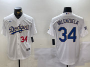 Cheap Men's Los Angeles Dodgers #34 Fernando Valenzuela Number White Gold Championship Stitched Cool Base Nike Jersey