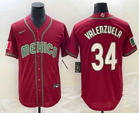 Cheap Men\'s Mexico Baseball #34 Fernando Valenzuela 2023 Red Blue World Baseball Classic Stitched Jerseys