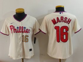 Cheap Women\'s Philadelphia Phillies #16 Brandon Marsh Cream Stitched Cool Base Jerseys