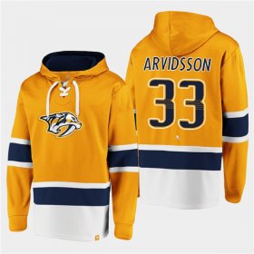 Wholesale Cheap Men\'s Nashville Predators #33 David Rittich Gold Ageless Must-Have Lace-Up Pullover Hoodie