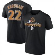 Cheap Men's Los Angeles Dodgers #22 Clayton Kershaw Black 2024 World Series Champions Name & Number T-Shirt