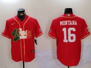 Cheap Men's San Francisco 49ers #16 Joe Montana Red With Patch Cool Base Stitched Baseball Jersey