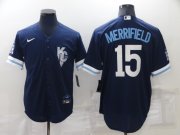 Wholesale Cheap Men's Kansas City Royals #15 Whit Merrifield 2022 Navy Blue City Connect Cool Base Stitched Jersey