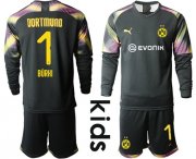 Wholesale Cheap Dortmund #1 Burki Black Goalkeeper Long Sleeves Kid Soccer Club Jersey