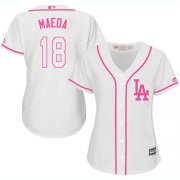 Wholesale Cheap Dodgers #18 Kenta Maeda White/Pink Fashion Women's Stitched MLB Jersey