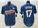 Cheap Men's Los Angeles Dodgers #17 Shohei Ohtani Navy Cool Base With Patch Stitched Baseball Jersey