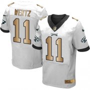 Wholesale Cheap Nike Eagles #11 Carson Wentz White Men's Stitched NFL New Elite Gold Jersey