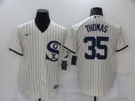 Wholesale Cheap Men\'s Chicago White Sox #35 Frank Thomas 2021 Cream Navy Field of Dreams Name Flex Base Stitched Jersey