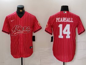 Cheap Men\'s San Francisco 49ers #14 Ricky Pearsall Red Pinstripe With Patch Cool Base Stitched Baseball Jersey