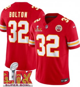 Men\'s Kansas City Chiefs #32 Nick Bolton Red 2025 Super Bowl LIX Patch F.U.S.E. Vapor Limited Stitched Football Jersey