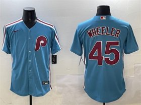 Cheap Men\'s Philadelphia Phillies #45 Zack Wheeler Blue Cool Base Stitched Jersey