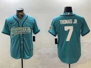 Cheap Men's Jacksonville Jaguars #7 Brian Thomas Jr Teal With Patch Cool Base Stitched Baseball Jersey