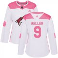 Wholesale Cheap Adidas Coyotes #9 Clayton Keller White/Pink Authentic Fashion Women's Stitched NHL Jersey