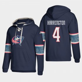 Wholesale Cheap Columbus Blue Jackets #4 Scott Harrington Blue adidas Lace-Up Pullover Hoodie