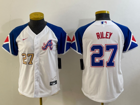 Cheap Youth Atlanta Braves #27 Austin Riley Number White 2023 City Connect Cool Base Stitched Jersey