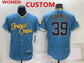 Women\'s Milwaukee Brewers Custom Blue 2022 City Connect Flex Base Stitched Jersey