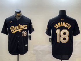 Cheap Men\'s Los Angeles Dodgers #18 Yoshinobu Yamamoto Black Gold Limited Stitched Baseball Jersey