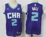 Wholesale Cheap Men's Charlotte Hornets #2 LaMelo Ball Purple 2021 Brand Jordan City Edition Swingman Jersey With The Sponsor Logo