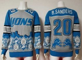 Wholesale Cheap Nike Lions #20 Barry Sanders Blue/Grey Men\'s Ugly Sweater