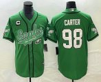 Wholesale Cheap Men's Philadelphia Eagles #98 Jalen Carter Green C Patch Cool Base Stitched Baseball Jersey