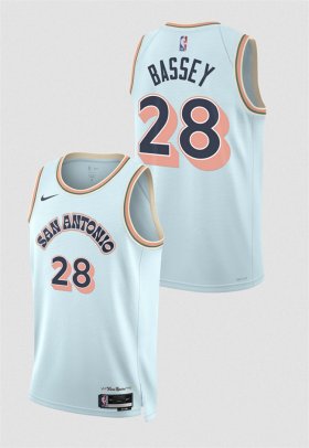 Cheap Men\'s San Antonio Spurs #28 Charles Bassey Light Blue 2024-25 City Edition Stitched Basketball Jersey