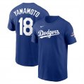 Cheap Men's Los Angeles Dodgers #18 Yoshinobu Yamamoto Royal 2024 World Series Champions Name & Number T-Shirt