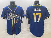 Cheap Men's Los Angeles Rams #17 Puka Nacua Number Royal With Patch Cool Base Stitched Baseball Jersey