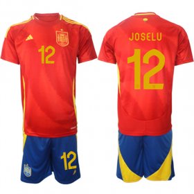 Men\'s Spain Team #12 Joselu 2024-25 Red Home Soccer Jersey Suit