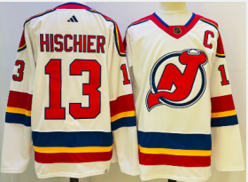 Cheap Men\'s New Jersey Devils #13 Nico Hischier White 2022 Reverse Retro Authentic Jersey