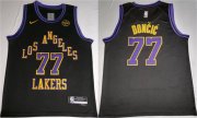 Cheap Men's Los Angeles Lakers #77 Luka Doncic Black 2025 Stitched Basketball Jersey