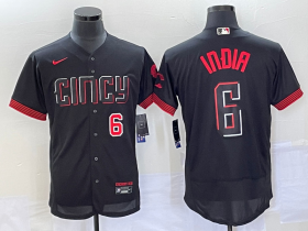 Wholesale Cheap Men\'s Cincinnati Reds #6 Jonathan India Number Black 2023 City Connect Flex Base Stitched Jersey 1